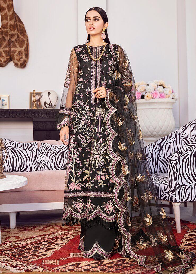 Afrozeh La Fuchsia Luxury Chiffon Unstitched 3 Piece Suit D-03 Cocktail - FaisalFabrics.pk