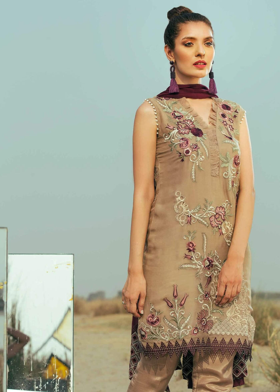 COIR Luxury Embroidered Chiffon EID Collection 2018 PLUM ROSE-09 - FaisalFabrics.pk