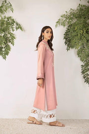 Nuriyaa Winter Tale Embroidered Pret Slub Khaddar 1pc Shirt - CORAL - FaisalFabrics.pk