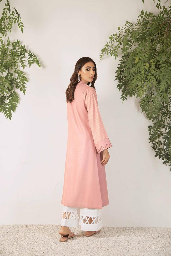 Nuriyaa Winter Tale Embroidered Pret Slub Khaddar 1pc Shirt - CORAL - FaisalFabrics.pk