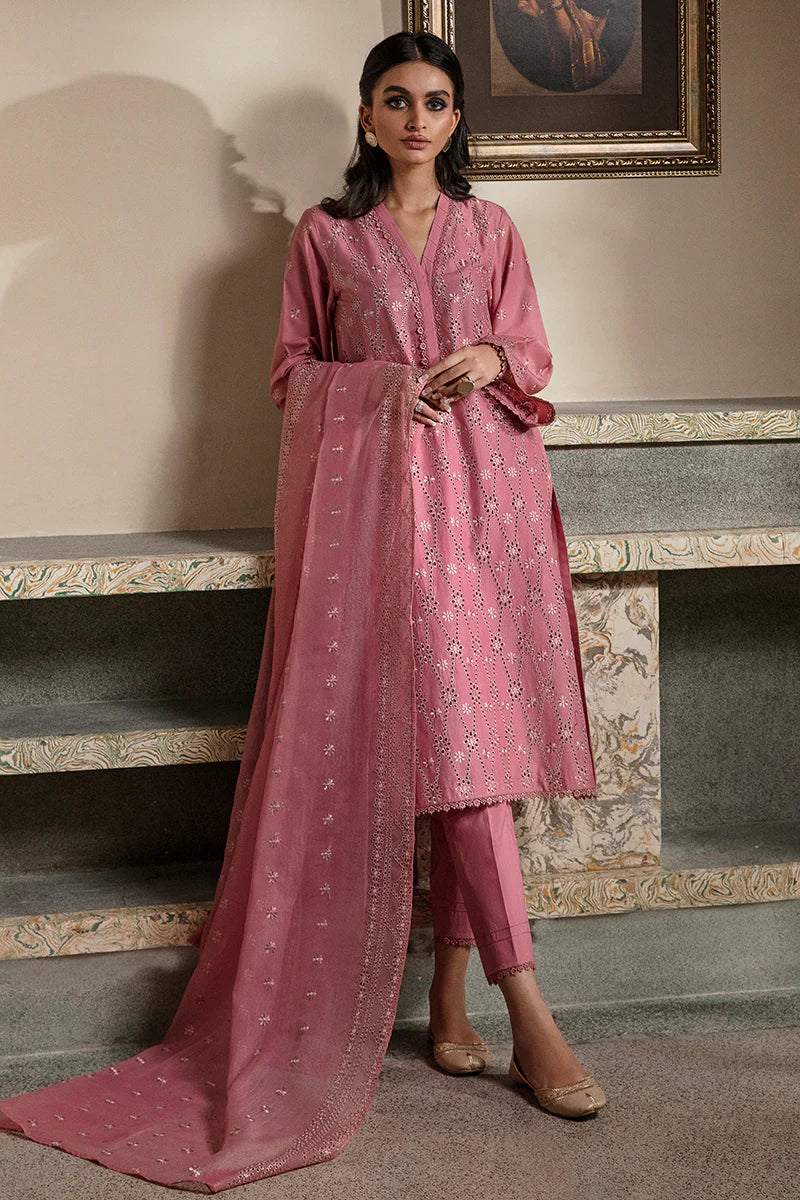 Cross Stitch Chikankari Lawn Unstitched 3 Piece Suit - CORAL BOUGUET