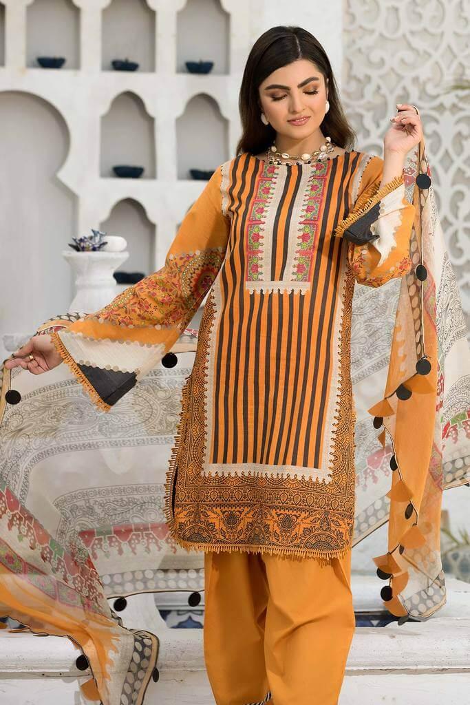CHARIZMA C-Print Unstitched Lawn 3 Piece Suit CP-05 Tangerine Bliss - FaisalFabrics.pk