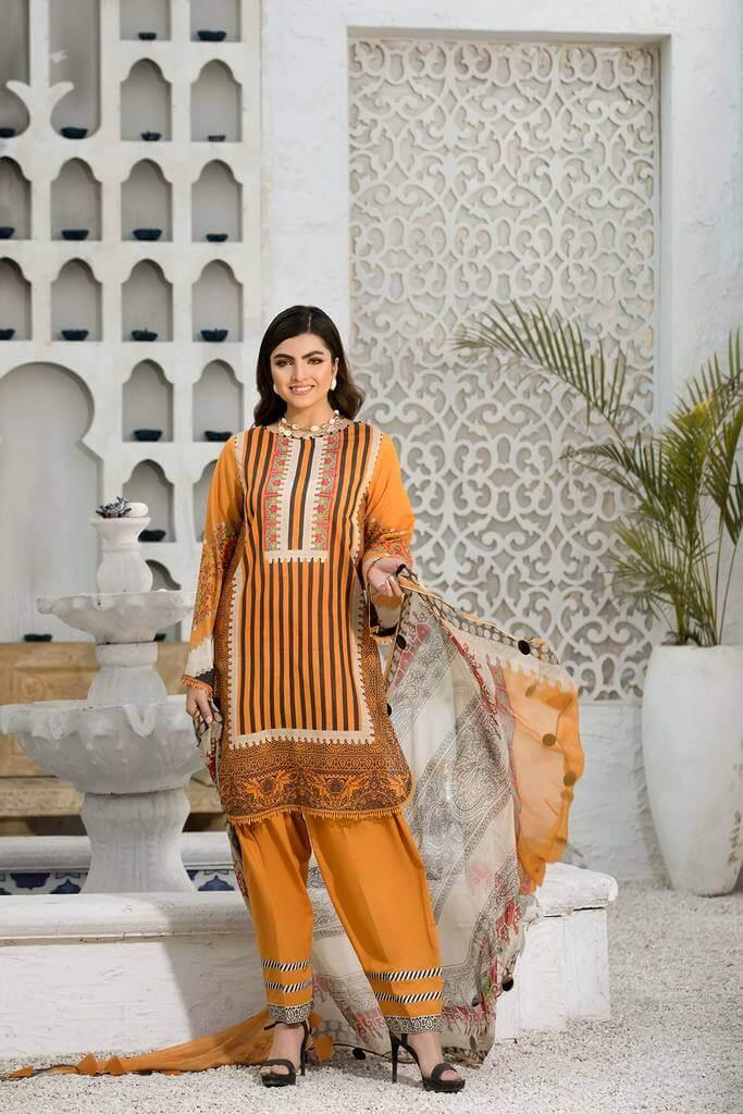 CHARIZMA C-Print Unstitched Lawn 3 Piece Suit CP-05 Tangerine Bliss - FaisalFabrics.pk