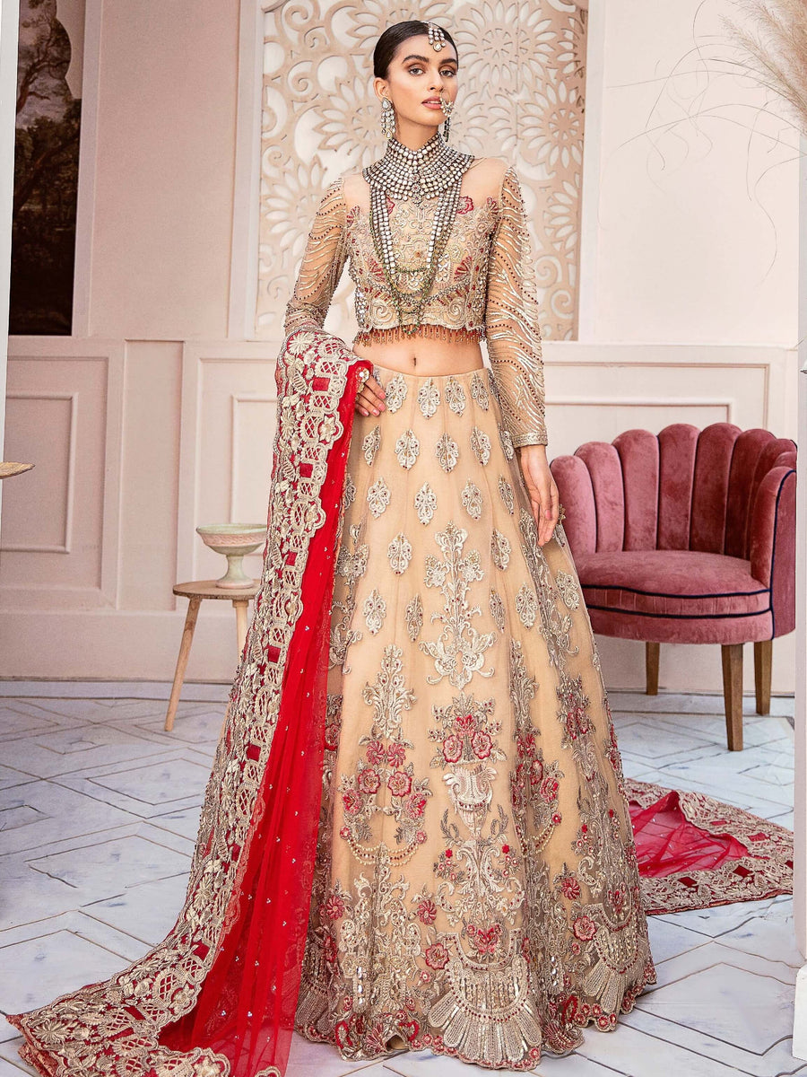 Imrozia Premium Embroidered Brides Collection 3pc Suit I-05 Beige - FaisalFabrics.pk