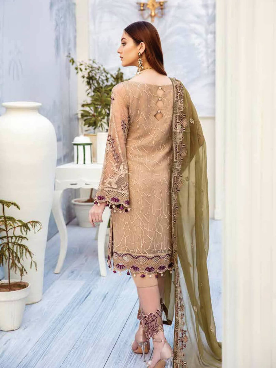 Ramsha Chevron Luxury Chiffon Vol-2 Embroidered 3Pc Suit A-202 - FaisalFabrics.pk