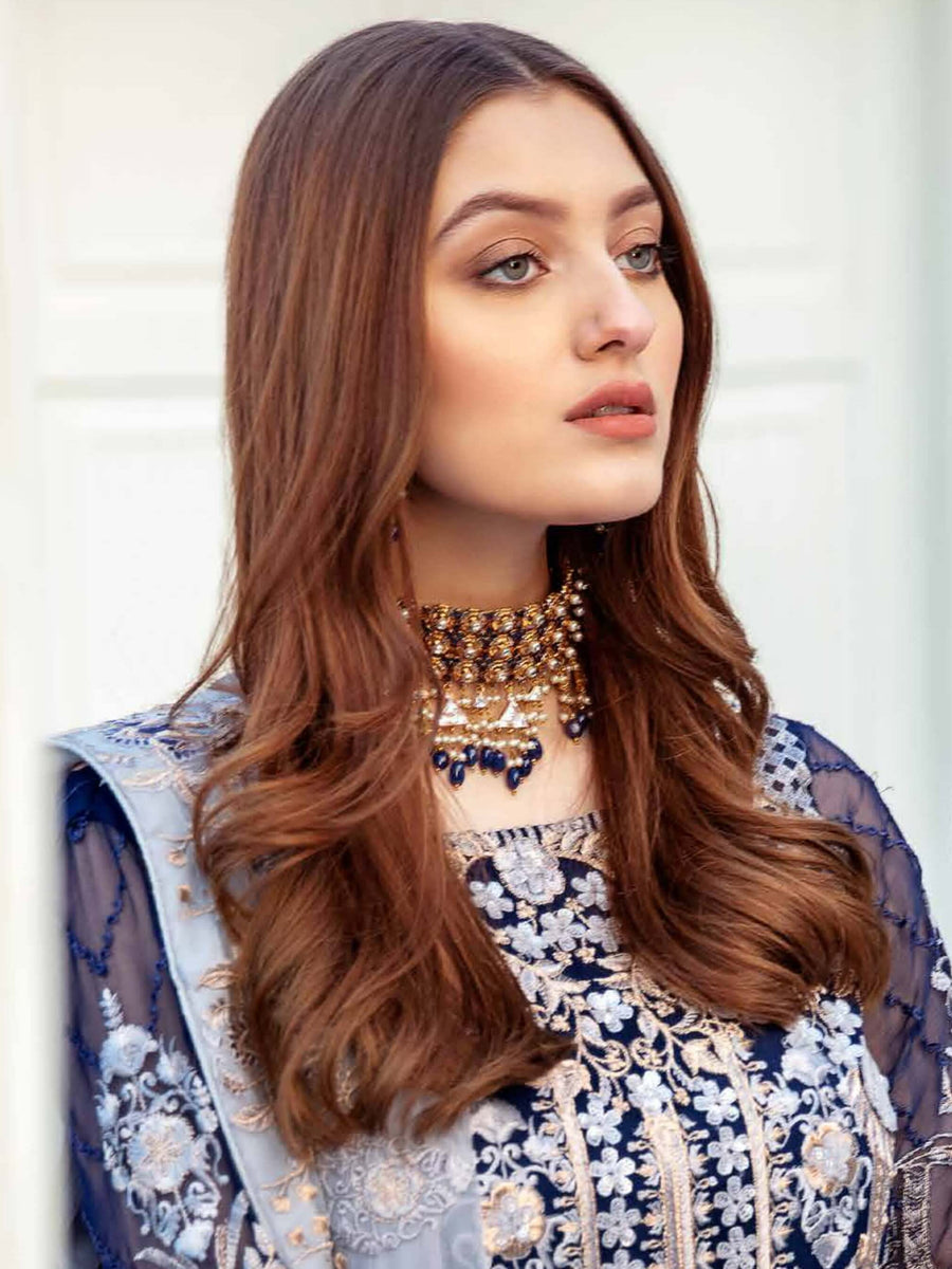 Ramsha Chevron Luxury Chiffon Vol-2 Embroidered 3Pc Suit A-203 - FaisalFabrics.pk