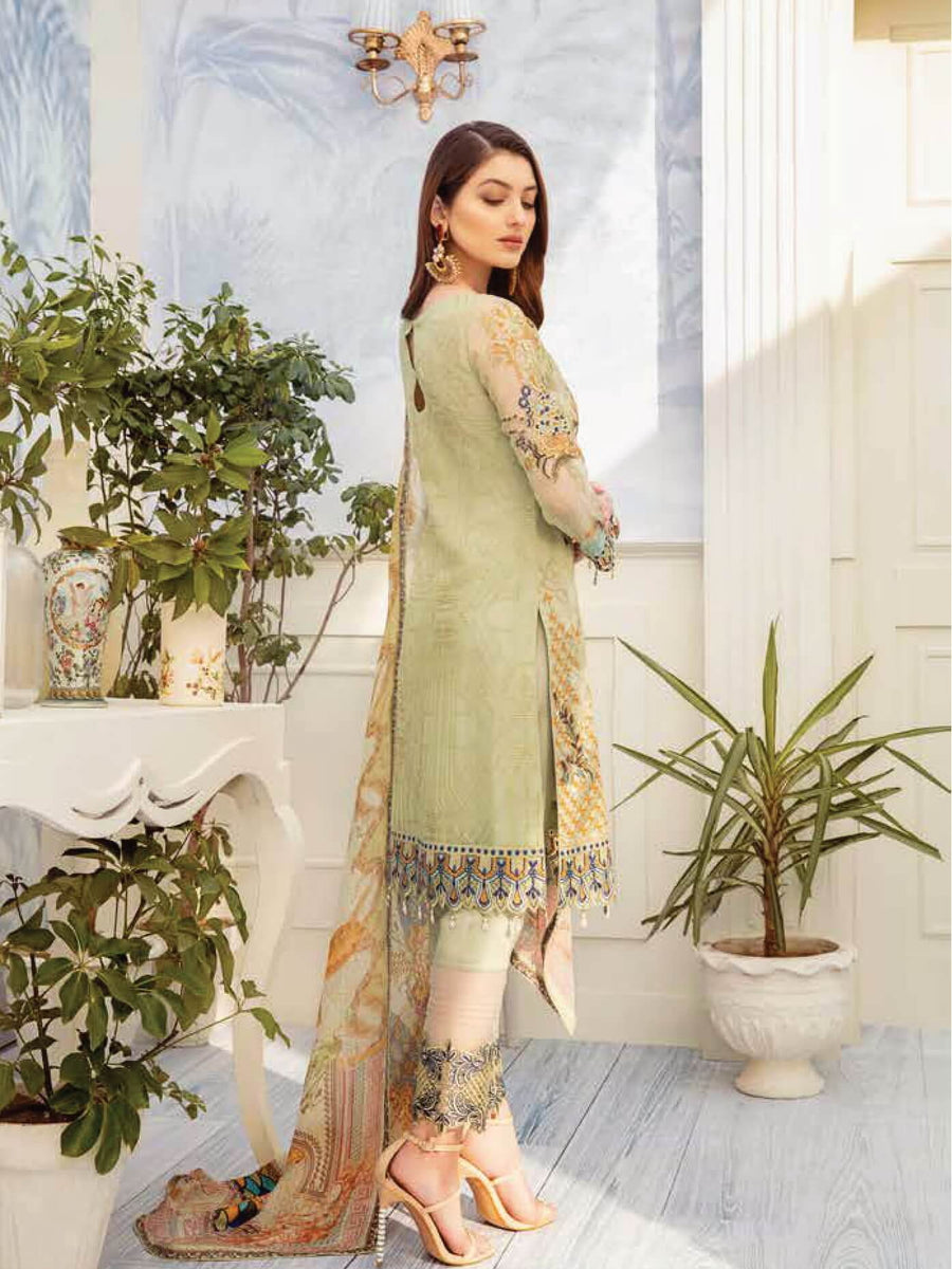 Ramsha Chevron Luxury Chiffon Vol-2 Embroidered 3Pc Suit A-204 - FaisalFabrics.pk