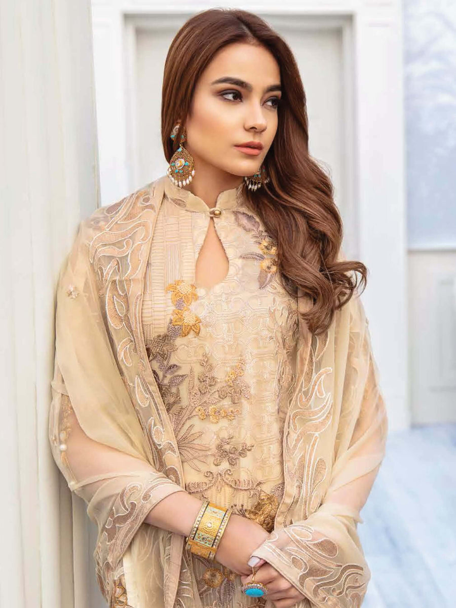Ramsha Chevron Luxury Chiffon Vol-2 Embroidered 3Pc Suit A-206 - FaisalFabrics.pk
