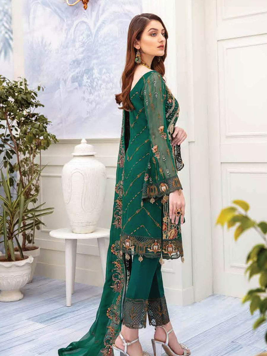 Ramsha Chevron Luxury Chiffon Vol-2 Embroidered 3Pc Suit A-207 - FaisalFabrics.pk