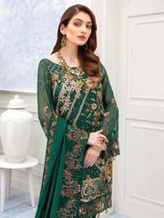 Ramsha Chevron Luxury Chiffon Vol-2 Embroidered 3Pc Suit A-207 - FaisalFabrics.pk