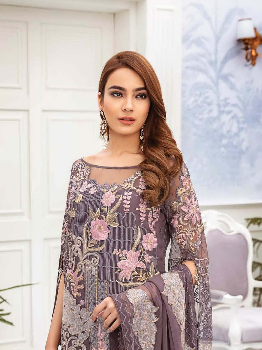Ramsha Chevron Luxury Chiffon Vol-2 Embroidered 3Pc Suit A-209 - FaisalFabrics.pk