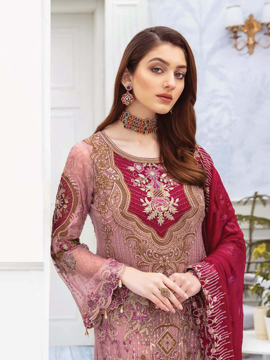 Ramsha Chevron Luxury Chiffon Vol-2 Embroidered 3Pc Suit A-210 - FaisalFabrics.pk