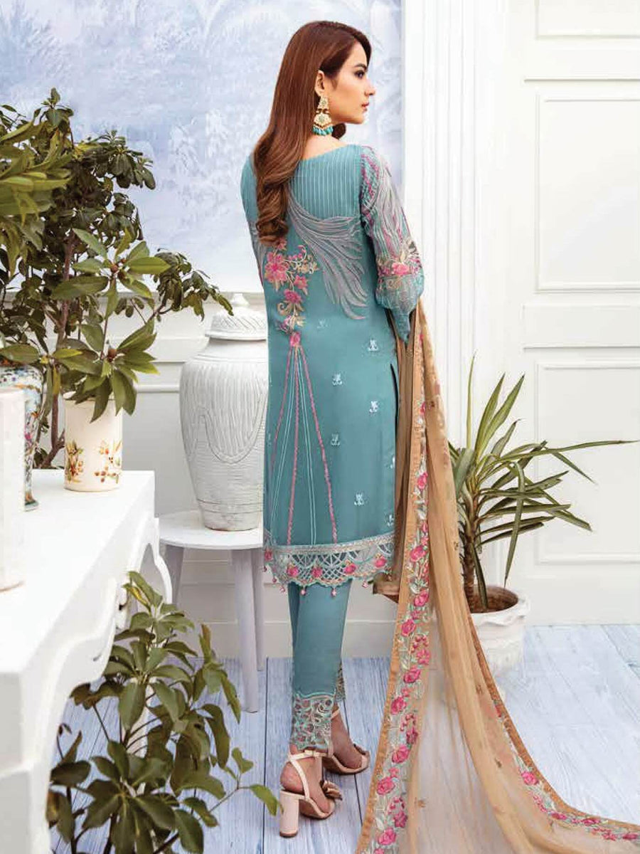Ramsha Chevron Luxury Chiffon Vol-2 Embroidered 3Pc Suit A-211 - FaisalFabrics.pk