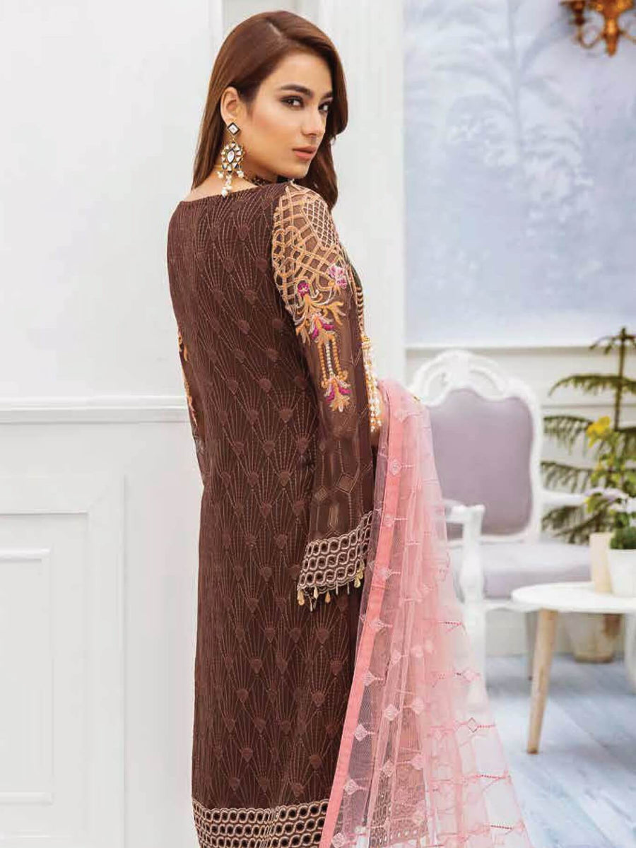 Ramsha Chevron Luxury Chiffon Vol-2 Embroidered 3Pc Suit A-212 - FaisalFabrics.pk