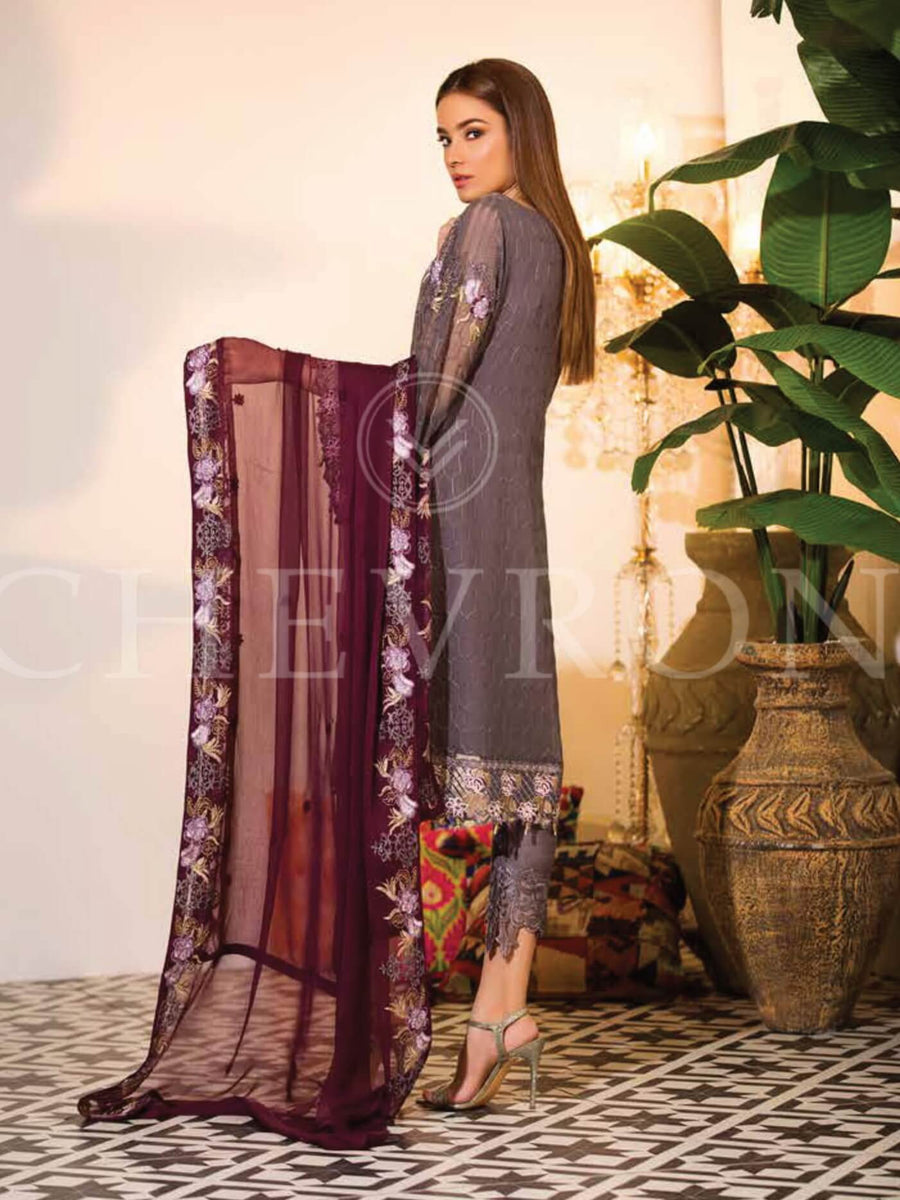 Ramsha Chevron Luxury Chiffon Vol-1 Embroidered 3Pc Suit A-103 - FaisalFabrics.pk