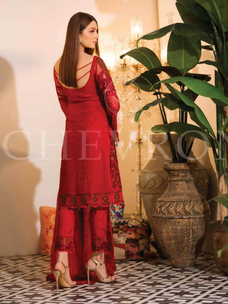 Ramsha Chevron Luxury Chiffon Vol-1 Embroidered 3Pc Suit A-105 - FaisalFabrics.pk