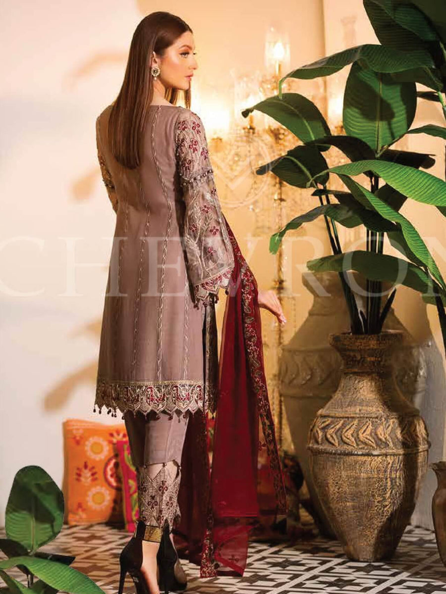 Ramsha Chevron Luxury Chiffon Vol-1 Embroidered 3Pc Suit A-106 - FaisalFabrics.pk