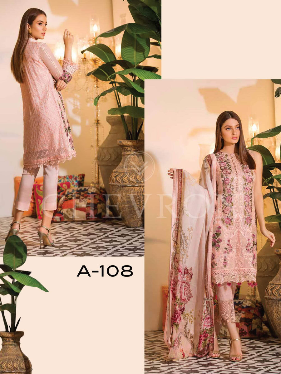 Ramsha Chevron Luxury Chiffon Vol-1 Embroidered 3Pc Suit A-108 - FaisalFabrics.pk