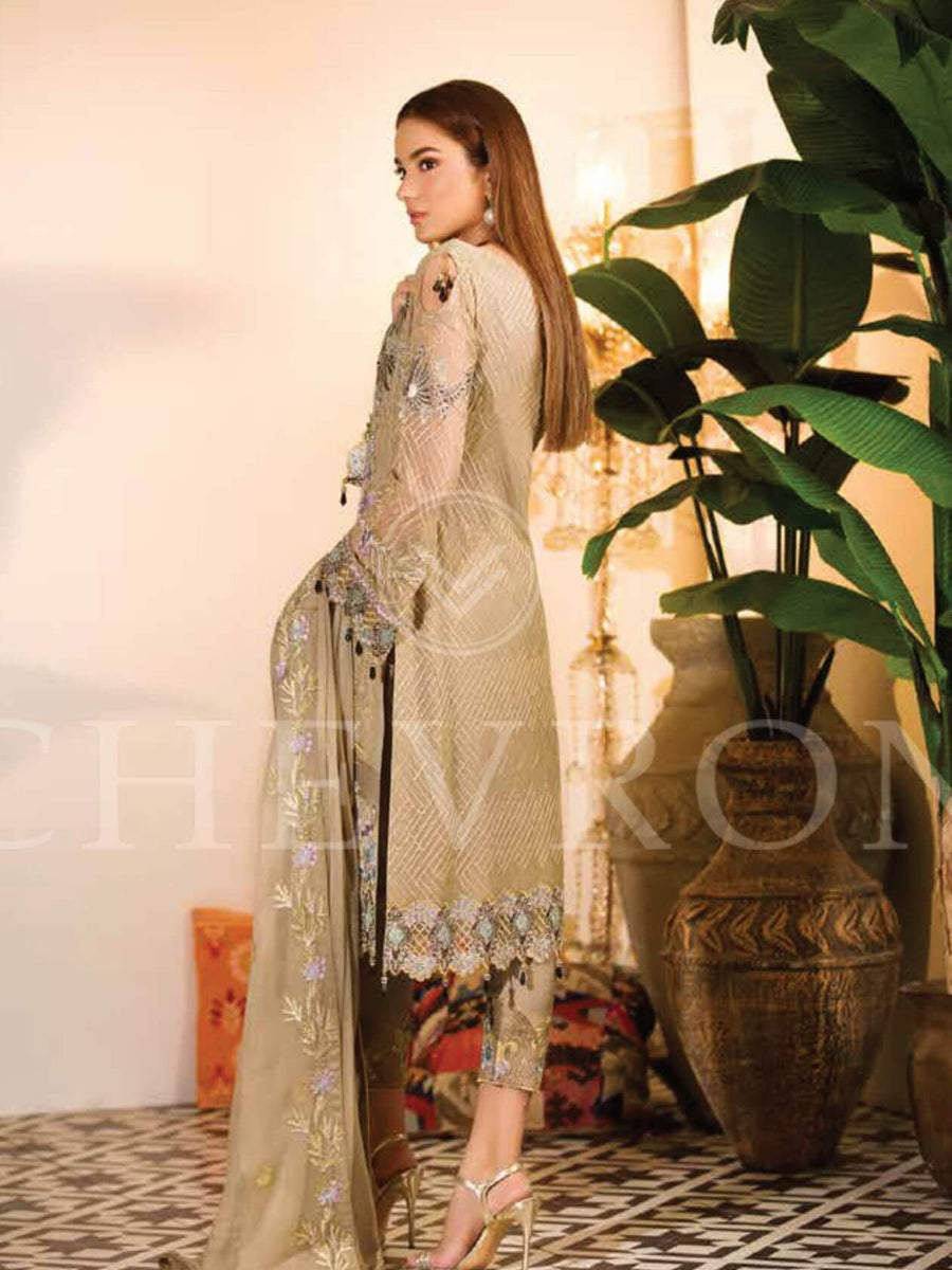 Ramsha Chevron Luxury Chiffon Vol-1 Embroidered 3Pc Suit A-109 - FaisalFabrics.pk