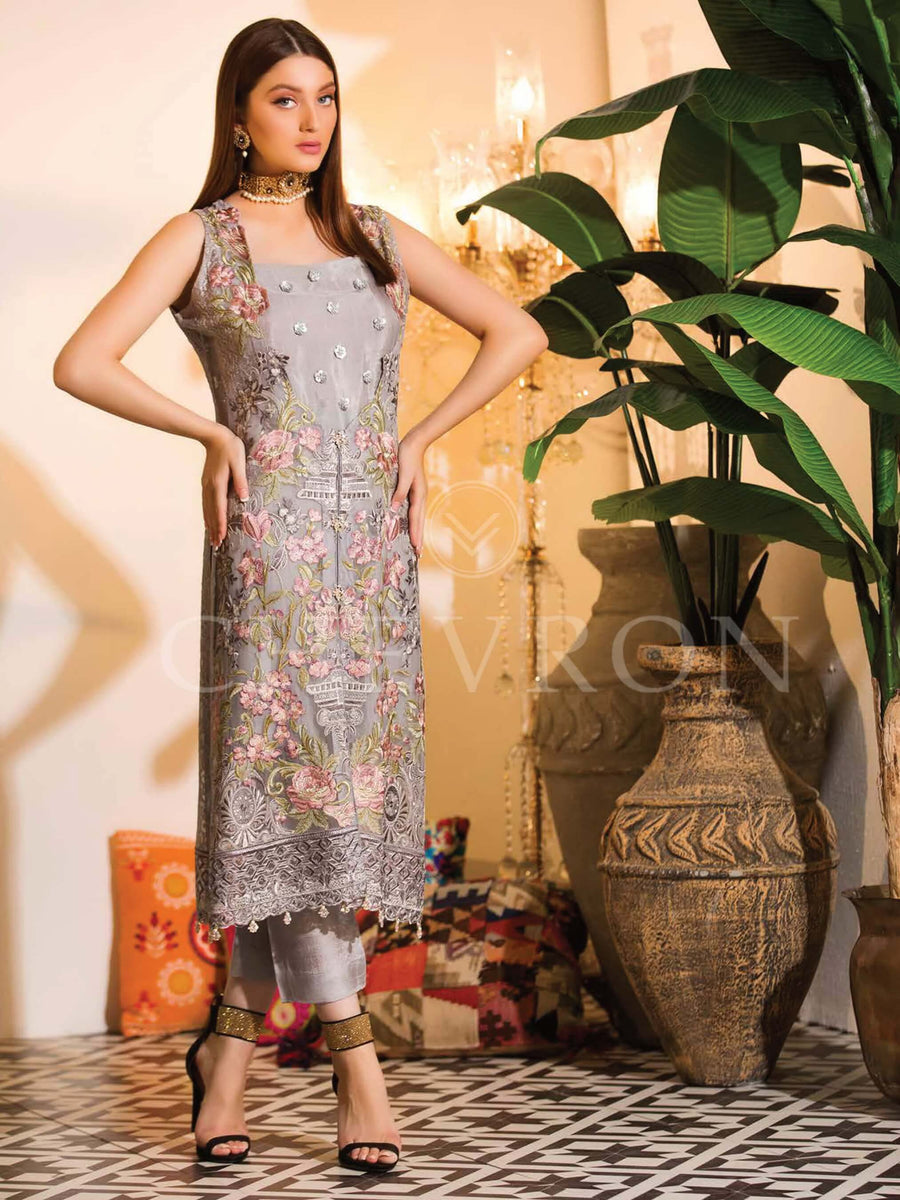 Ramsha Chevron Luxury Chiffon Vol-1 Embroidered 3Pc Suit A-110 - FaisalFabrics.pk
