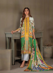 LALA Textiles Sana & Samia Embroidered Woolen 3Pc Suit D-05 Citrine
