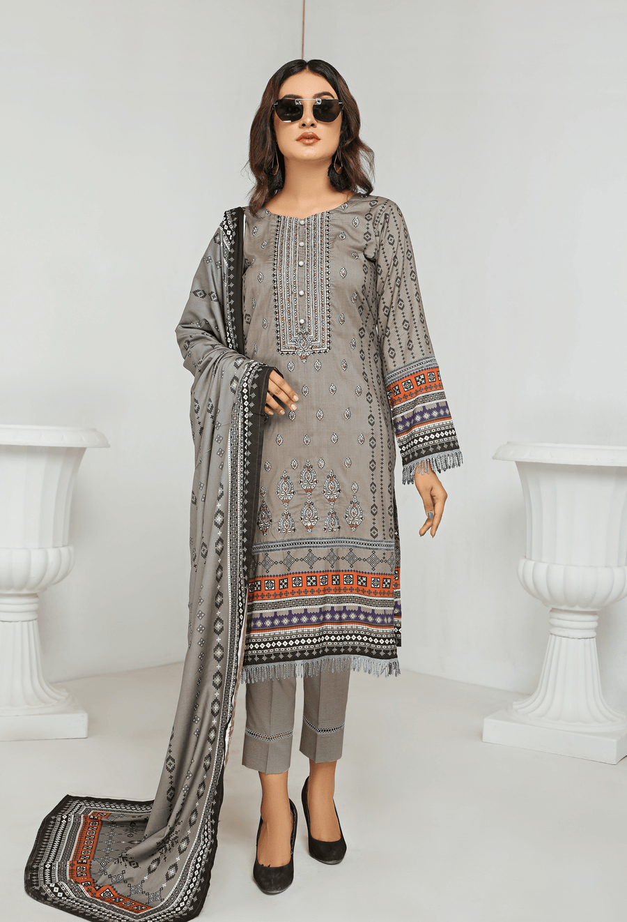 Florence Vol-10 Embroidered Staple Linen Unstitched 3Pc Suit D-01