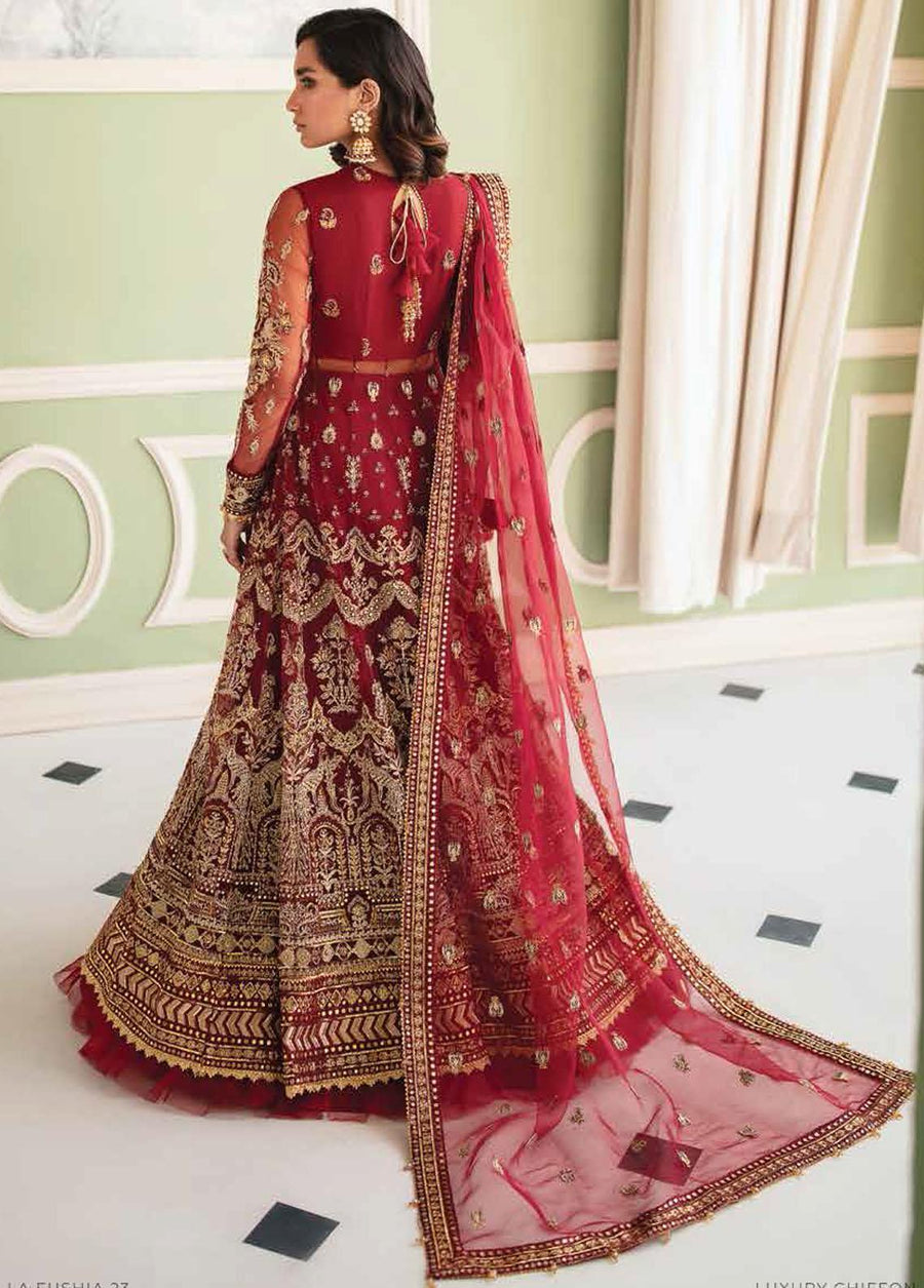 Afrozeh La Fuchsia Unstitched Festive Chiffon 3Pc Suit ALF-V1-01 NORAH