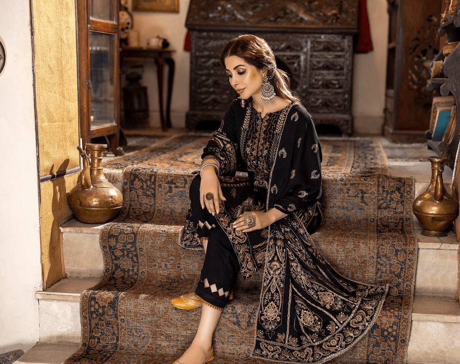 LAADLI by Humdum Unstitched Embroidered Peach Leather 3Pc Suit D-01