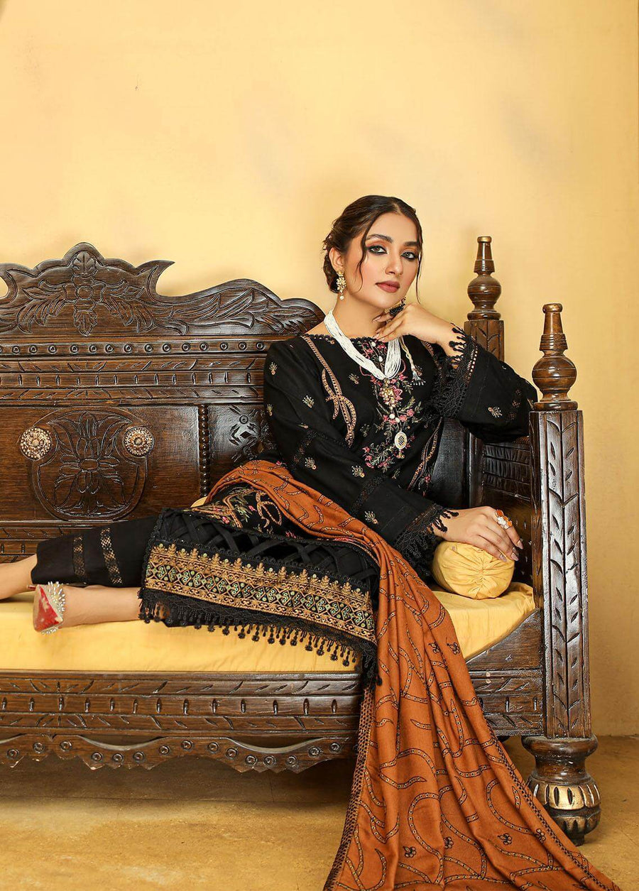 AKS by Humdum Unstitched Embroidered Woolen Peach 3Pc Suit D-01