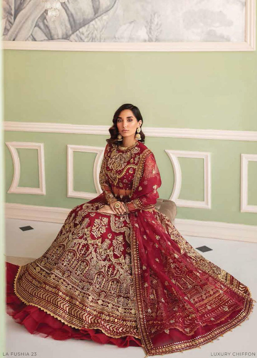 Afrozeh La Fuchsia Unstitched Festive Chiffon 3Pc Suit ALF-V1-01 NORAH