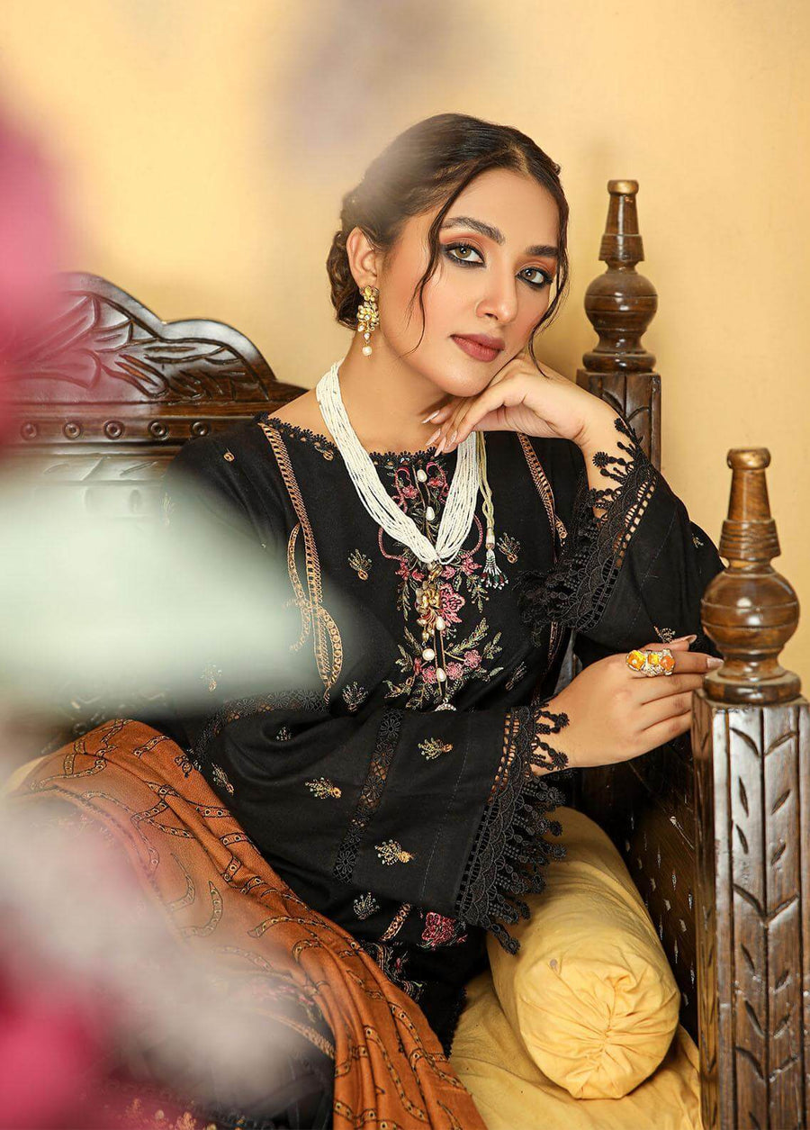 AKS by Humdum Unstitched Embroidered Woolen Peach 3Pc Suit D-01