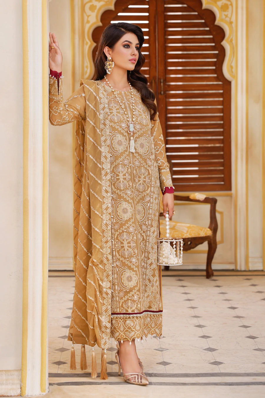 Xenia Formals Preesia Unstitched Chiffon 3Pc Suit D-01 MAAHRU