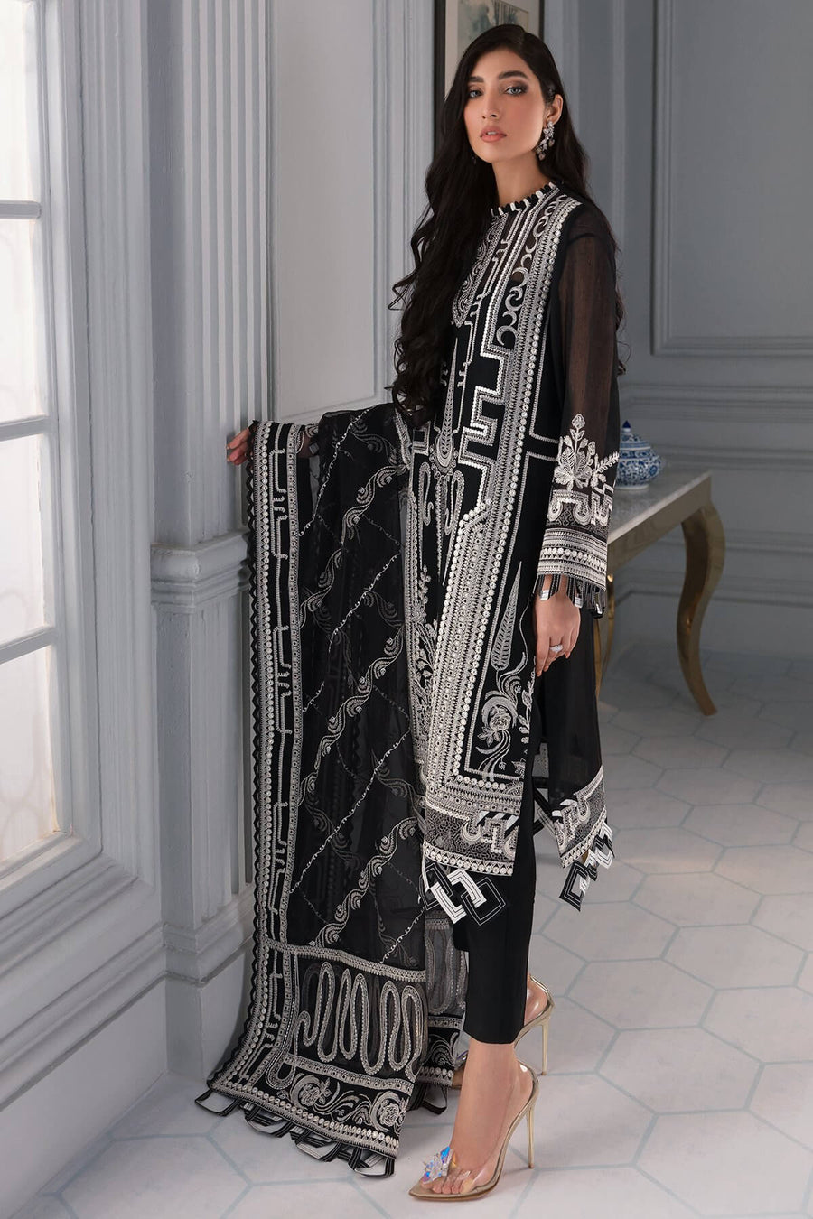 Jazmin Iris Luxury Formal Khaadi Net Unstitched 3PC Suit D-01 TWILIGHT GLORY - FaisalFabrics.pk