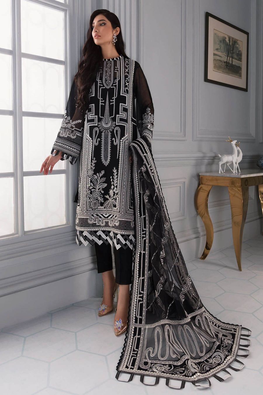 Jazmin Iris Luxury Formal Khaadi Net Unstitched 3PC Suit D-01 TWILIGHT GLORY - FaisalFabrics.pk