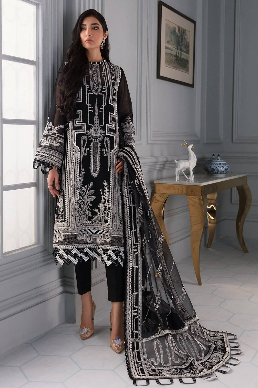 Jazmin Iris Luxury Formal Khaadi Net Unstitched 3PC Suit D-01 TWILIGHT GLORY - FaisalFabrics.pk