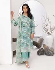 Puri Fabrics Flora Printed & Embroidered Swiss Lawn 3 Piece Suit D-01