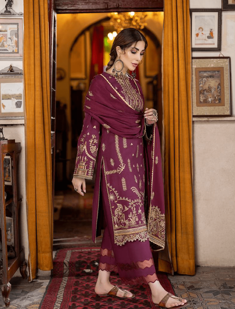 LAADLI by Humdum Unstitched Embroidered Peach Leather 3Pc Suit D-02