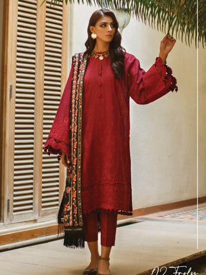 Baroque Fall Winter Embroidered Khaddar 3pc Unstitched Suit 02-FROLY - FaisalFabrics.pk