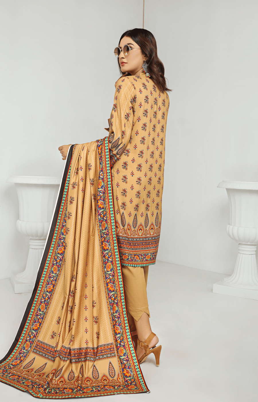 Florence Vol-10 Embroidered Staple Linen Unstitched 3Pc Suit D-02