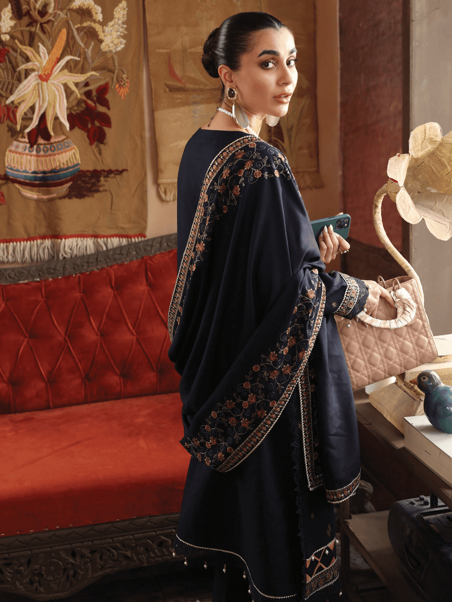 Rang Rasiya Premium Winter Unstitched Karandi 3Pc Suit D-02 BLUE BELL