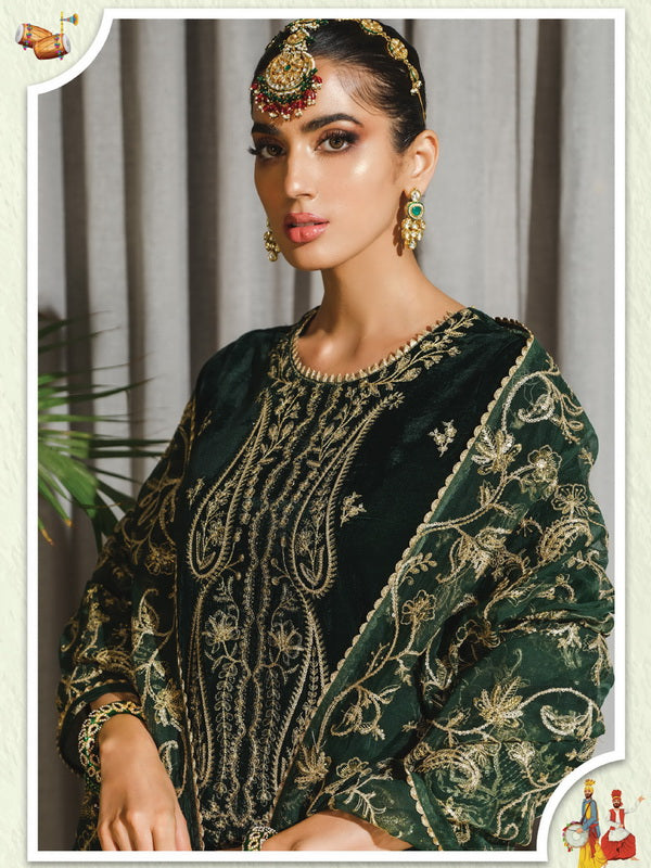 Rang Rasiya Tehwaar Unstitched Luxury Velvet 3Pc Suit D-02 Jaha Aara