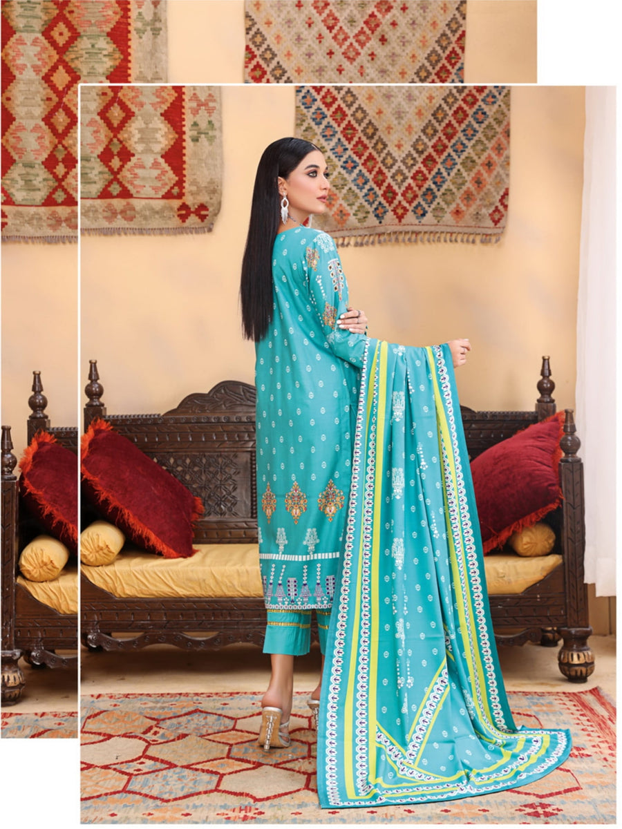 Al Kareem Shazmeen Prints Slub Linen Unstitched 3Pc Suit D-02