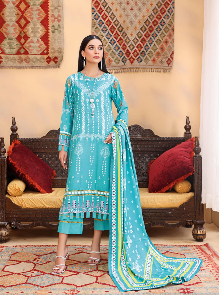 Al Kareem Shazmeen Prints Slub Linen Unstitched 3Pc Suit D-02