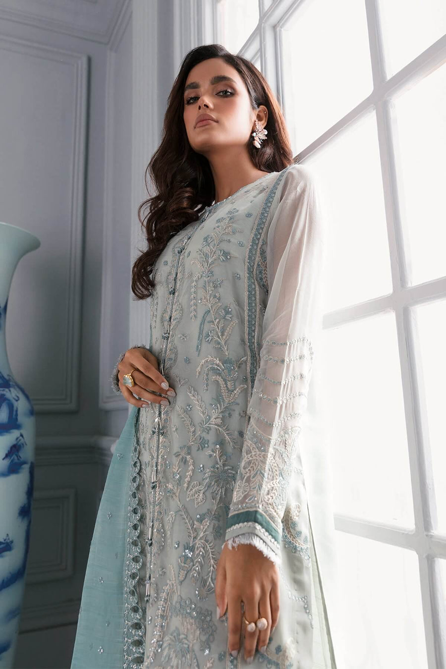 Jazmin Iris Luxury Formal Chiffon Unstitched 3PC Suit D-02 AZORA - FaisalFabrics.pk