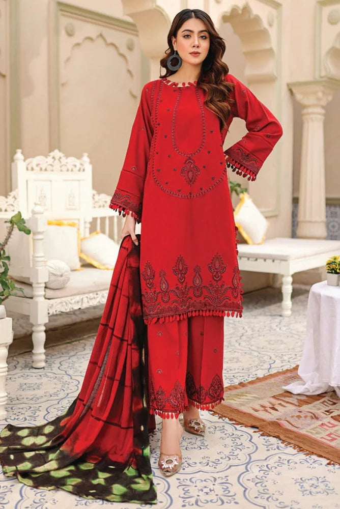 Puri Fabrics Fabura Leather Peach Unstitched Embroidered 3Pc Suit D-02