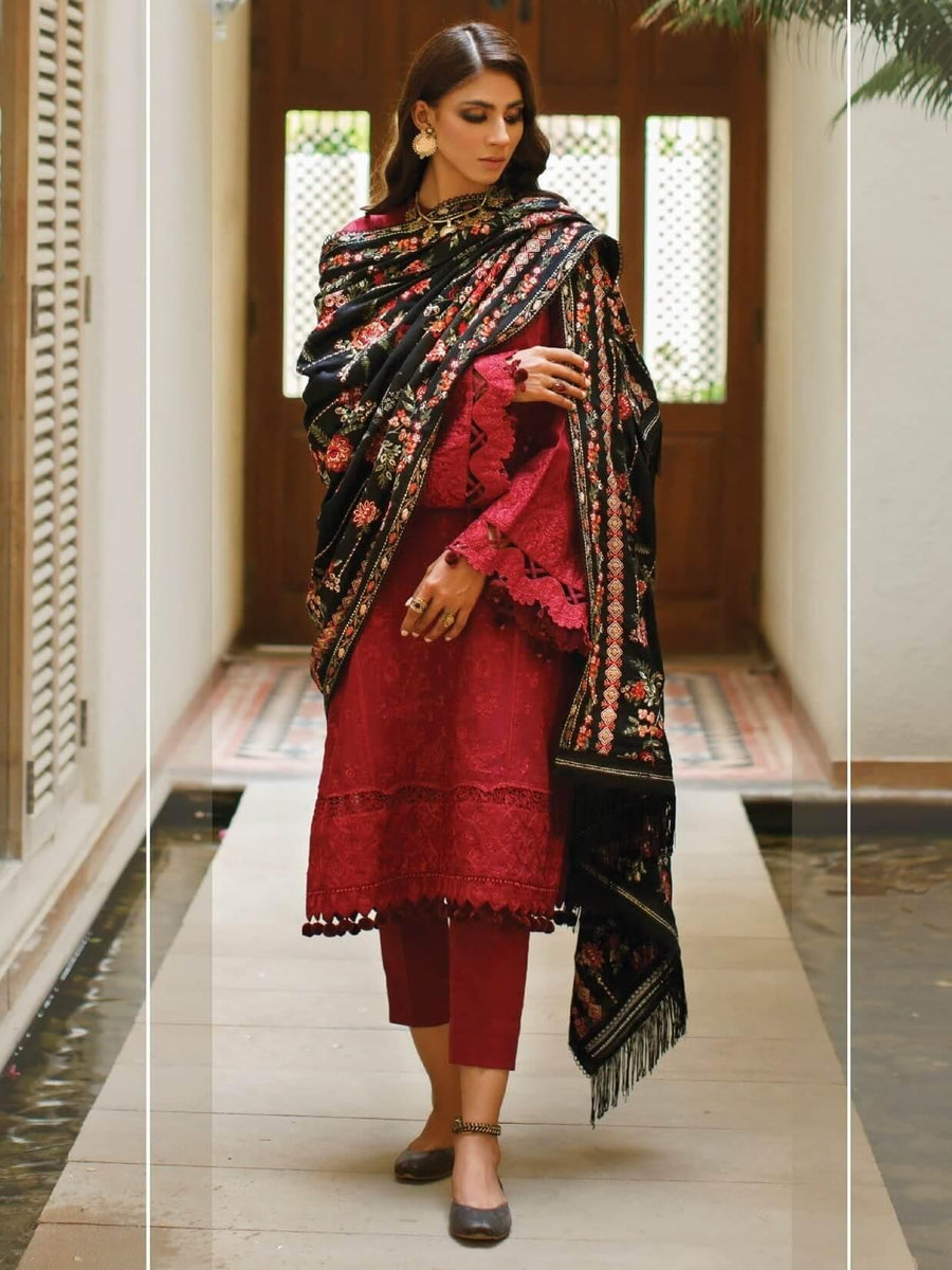 Baroque Fall Winter Embroidered Khaddar 3pc Unstitched Suit 02-FROLY - FaisalFabrics.pk