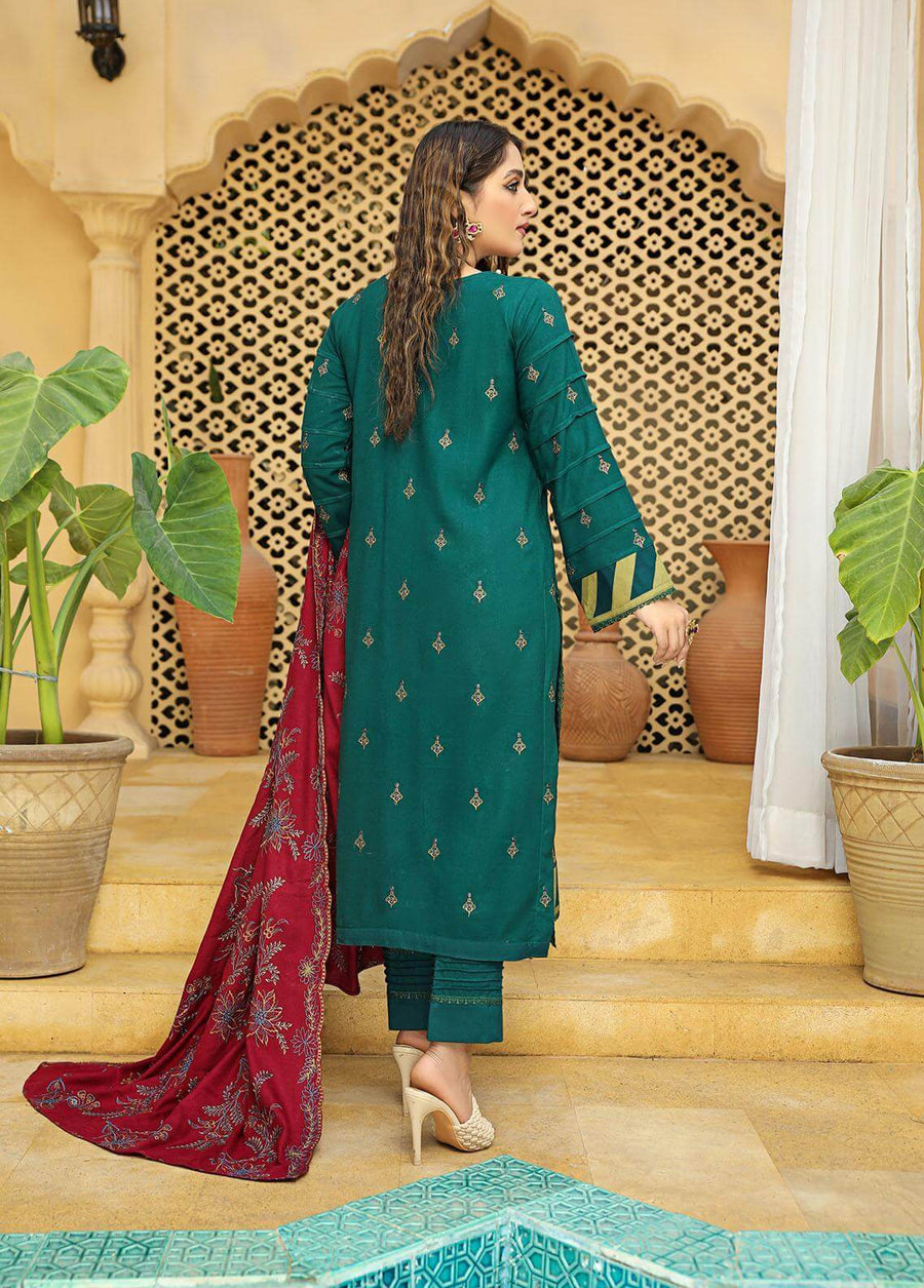 AKS by Humdum Unstitched Embroidered Woolen Peach 3Pc Suit D-03