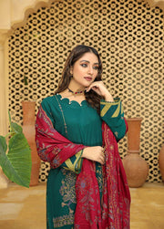 AKS by Humdum Unstitched Embroidered Woolen Peach 3Pc Suit D-03