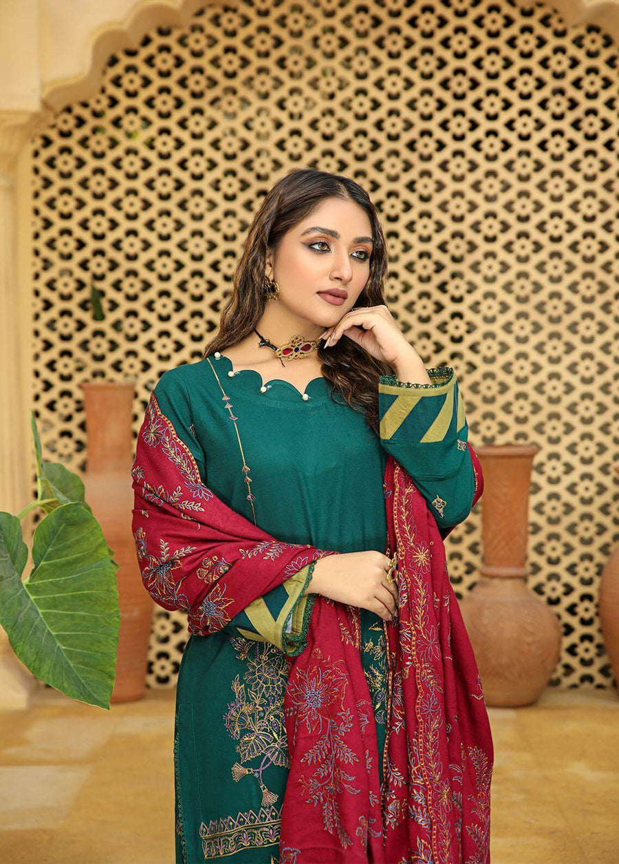 AKS by Humdum Unstitched Embroidered Woolen Peach 3Pc Suit D-03