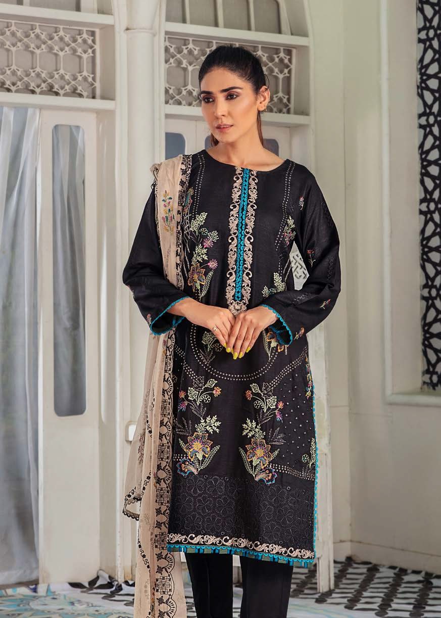 Noir by Humdum Unstitched Embroidered Slub Linen 3Pc Suit D-03